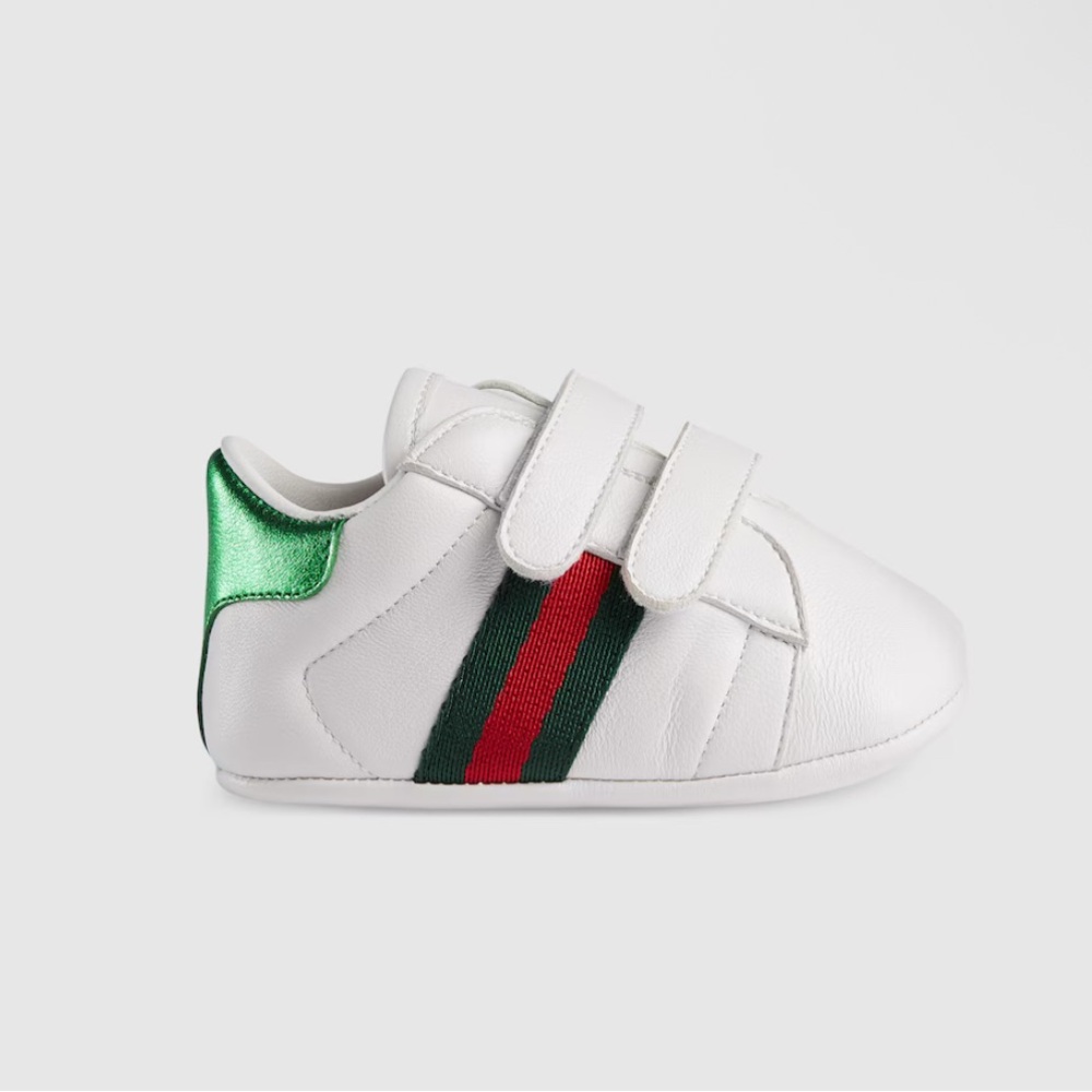 Gucci Kids White Sneakers with Green and Red Stripes
